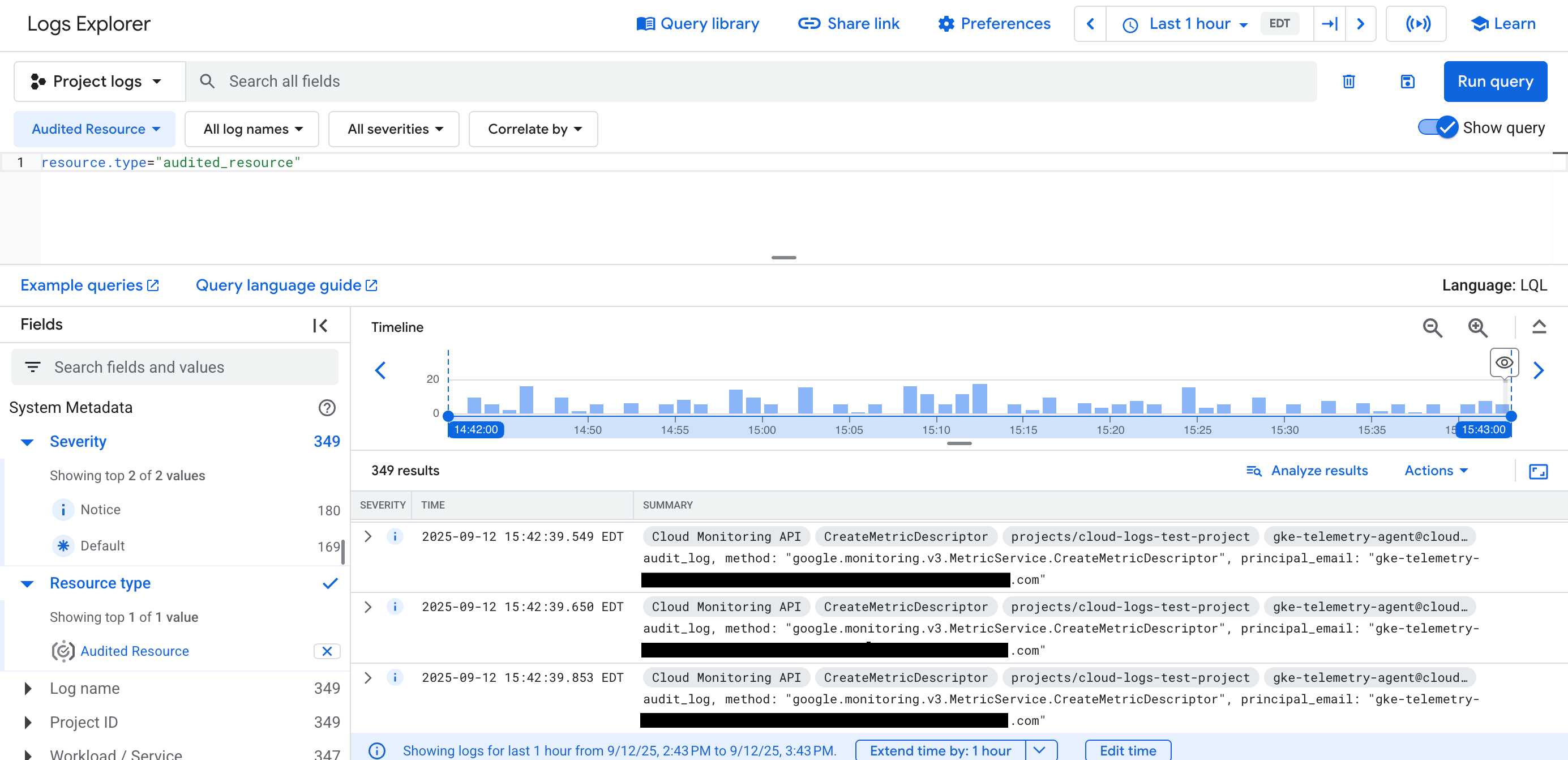 User interface for the Logs Explorer.