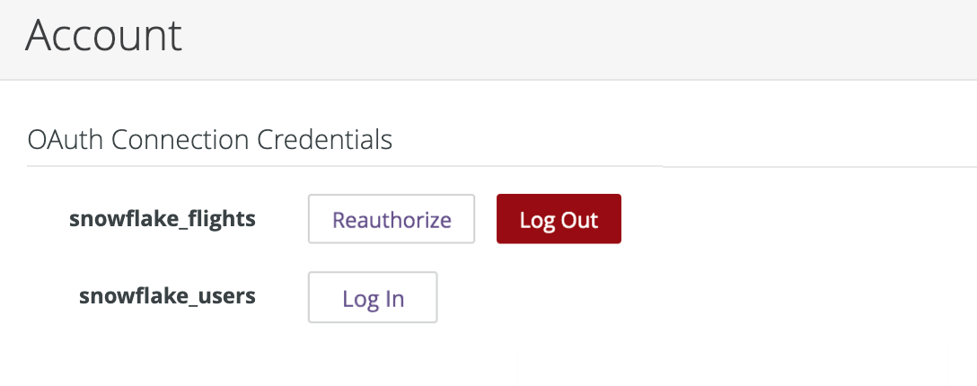 La sezione Credenziali di connessione OAuth nella pagina Account, che mostra i pulsanti Riautorizza e Esci.