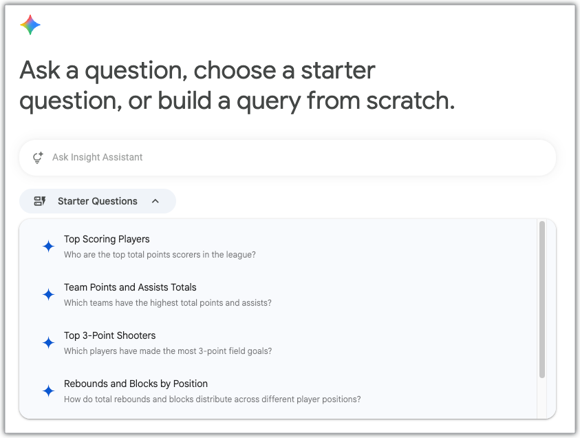Eksplorasi kosong dengan kolom drop-down Pertanyaan awal ditampilkan.