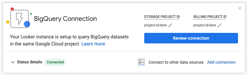 O bloco de início rápido do BigQuery em uma página inicial.