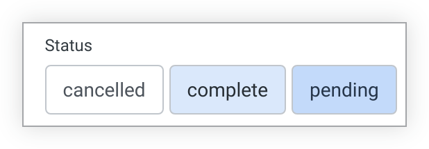 Les commandes de groupe de boutons s'affichent sous forme de série horizontale de boutons distincts représentant les valeurs de filtre.