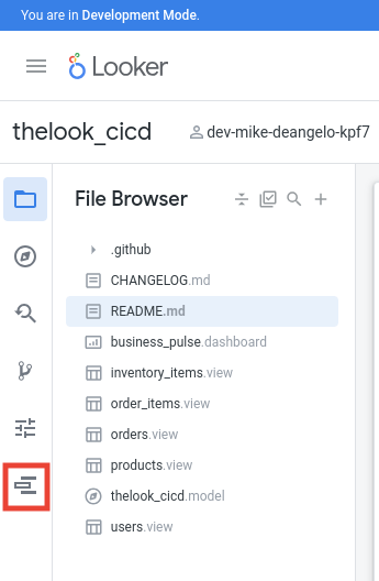 המיקום של Looker Deployment Manager ב-IDE.