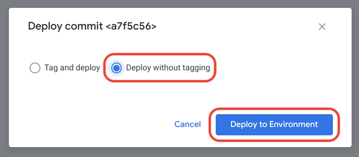 ממשק המשתמש של Looker Deployment Manager לפריסה ללא תיוג.