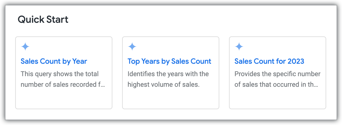 Looker 퀵스타트 분석 타일 3개