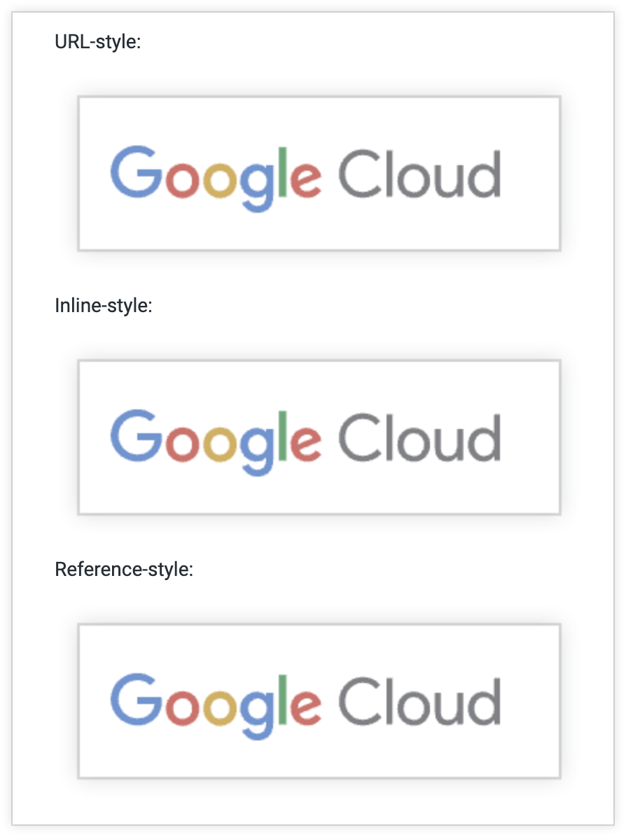 Une carte de texte affiche le logo Google Cloud référencé de trois manières différentes.