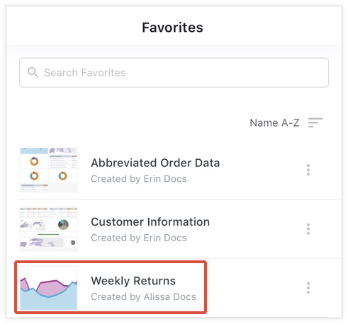 O cartão de conteúdo do relatório semanal de visitantes recorrentes mostra uma pré-visualização visual do relatório, o título do relatório e o nome do criador do relatório.