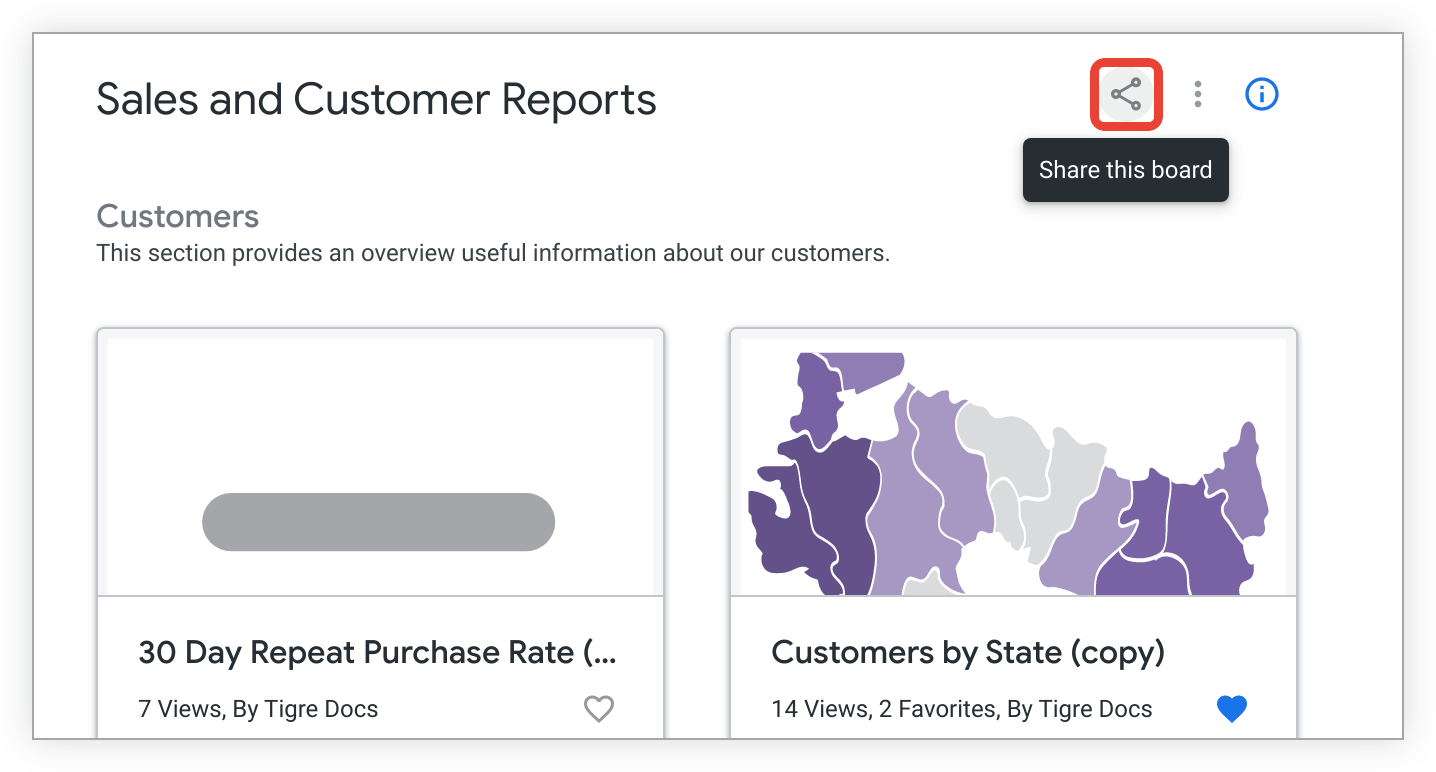 “分享此看板”图标位于“看板选项”菜单和“看板信息”图标的左侧。