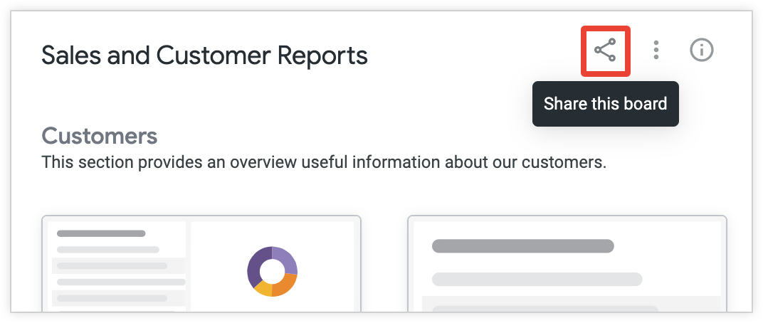 Ikon Bagikan papan ini terletak di sebelah kiri menu Opsi papan dan ikon Informasi papan.
