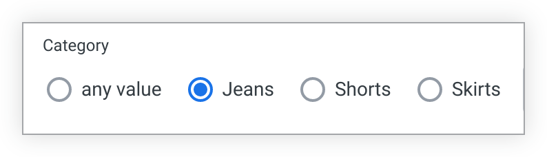 כפתורי הבחירה מופיעים כרשימה אופקית של ערכים, ומשמאל לכל ערך מופיע כפתור בחירה עגול.
