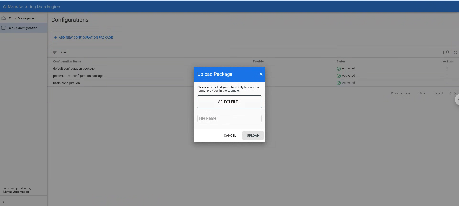 Nuevo paquete de configuración