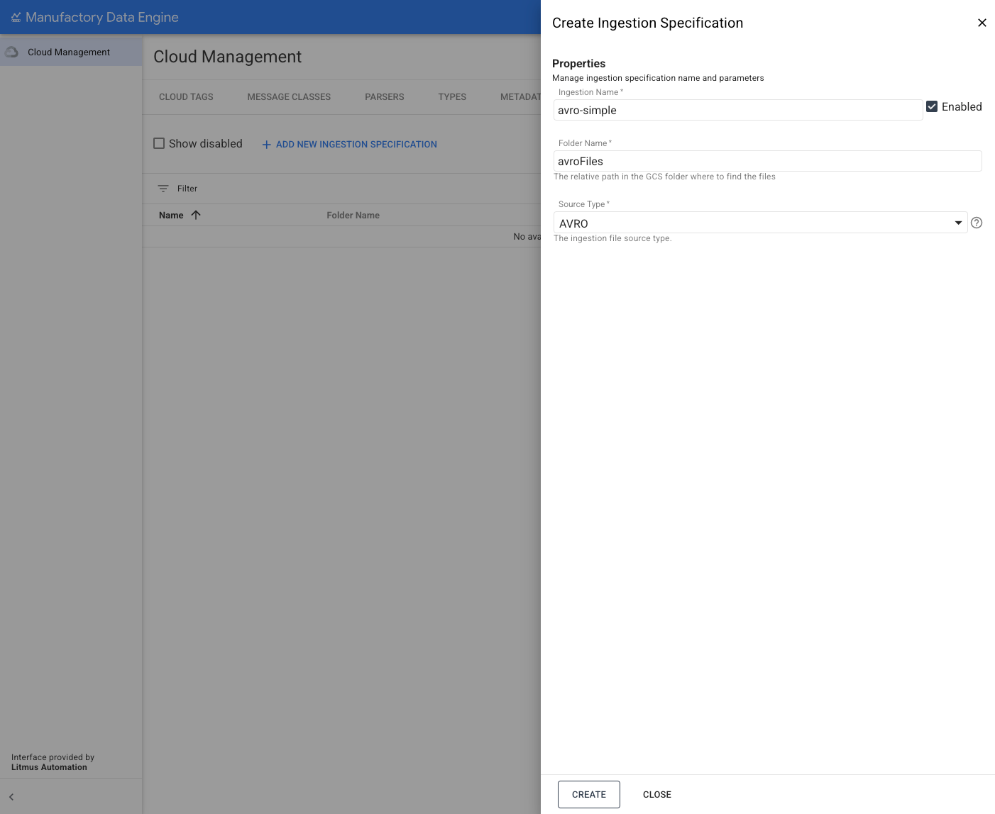 Penyerapan File - Spesifikasi penyerapan file AVRO baru