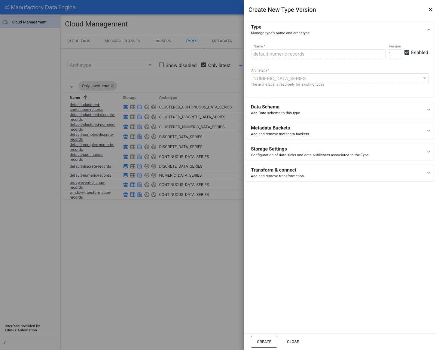 Abschnitt „Typen“ – Liste der Typen