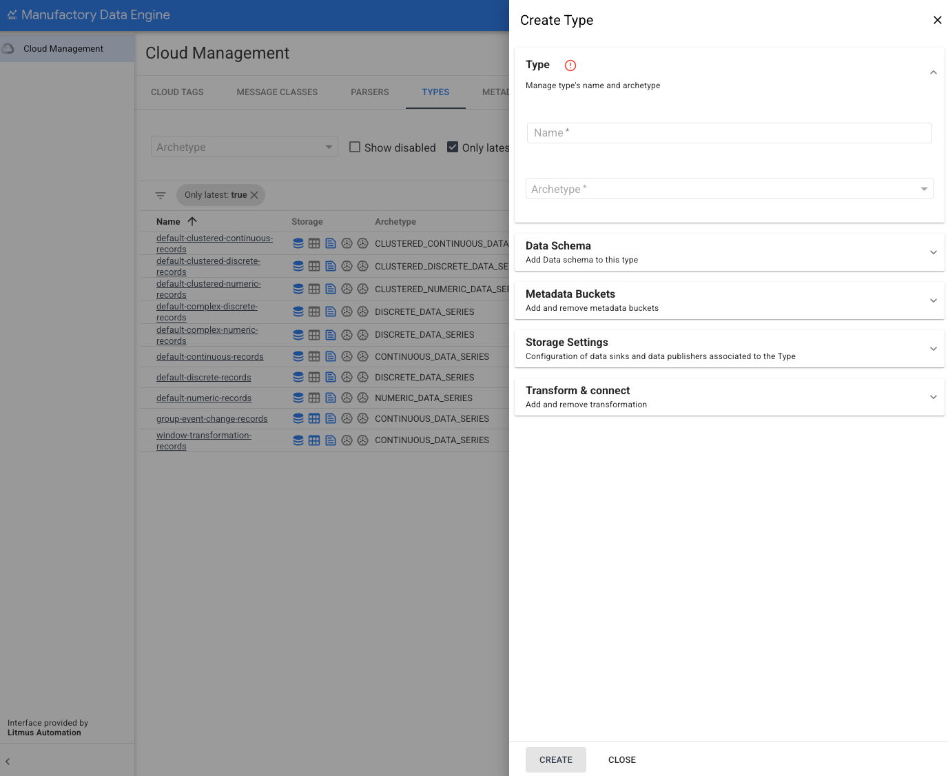 유형 섹션 - 유형 목록