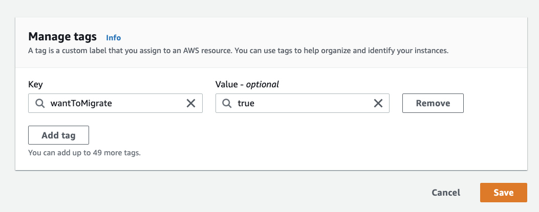 M2VM EC2 instance tags example