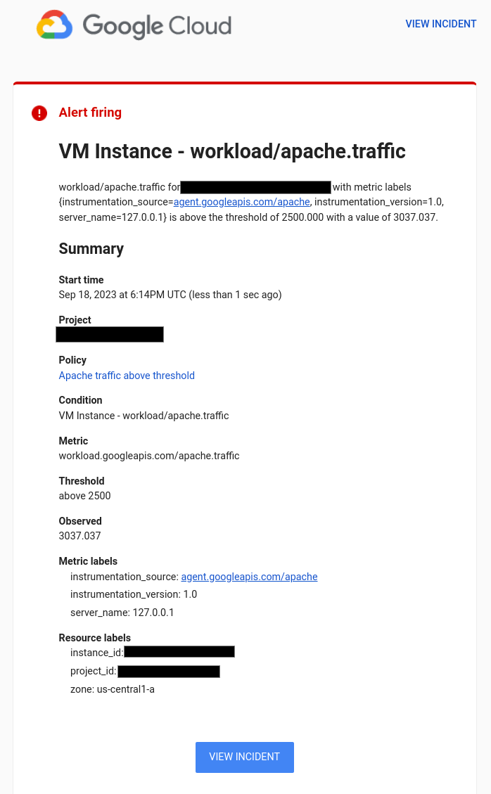 E-Mail-Benachrichtigung für die Benachrichtigungsrichtlinie für Apache-Traffic.