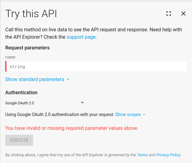 ווידג'ט של APIs Explorer.