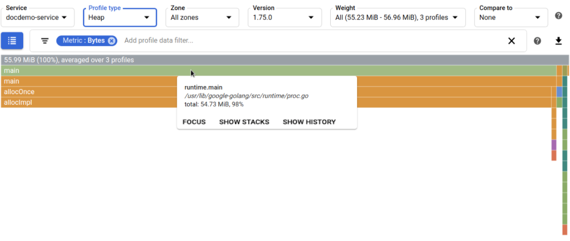 Consumo de métricas de runtime.main.