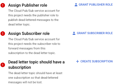 A guia "Mensagens inativas" com algumas ações necessárias.