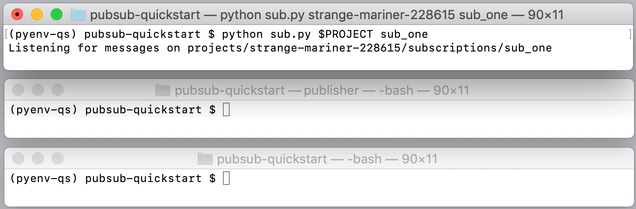 Aplikasi Subscriber 1
mulai memproses pesan di langganan sub_one.