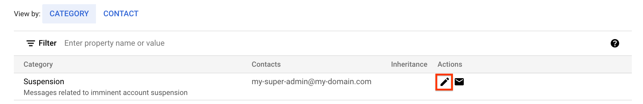 Uma captura de ecrã que realça a opção para editar um contacto na página Contactos essenciais.