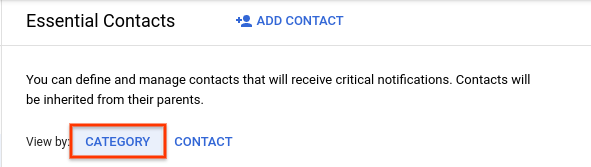 Screenshot yang menandai opsi untuk memilih Kategori dari halaman Kontak Penting.