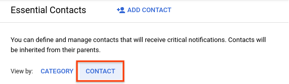 Capture d'écran montrant l'option "Contact" sur la page "Contacts essentiels".