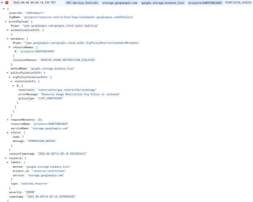 Captura de ecrã de exemplo de entrada do registo de auditoria
