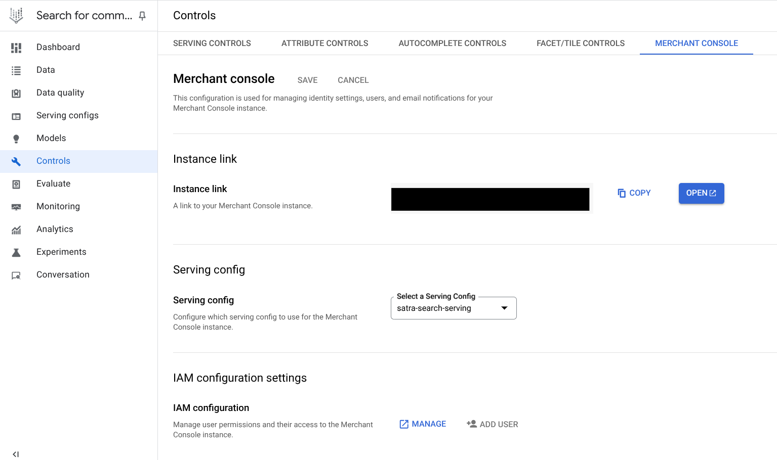 Affichez l'onglet de la console Merchandising sur la page "Contrôle".