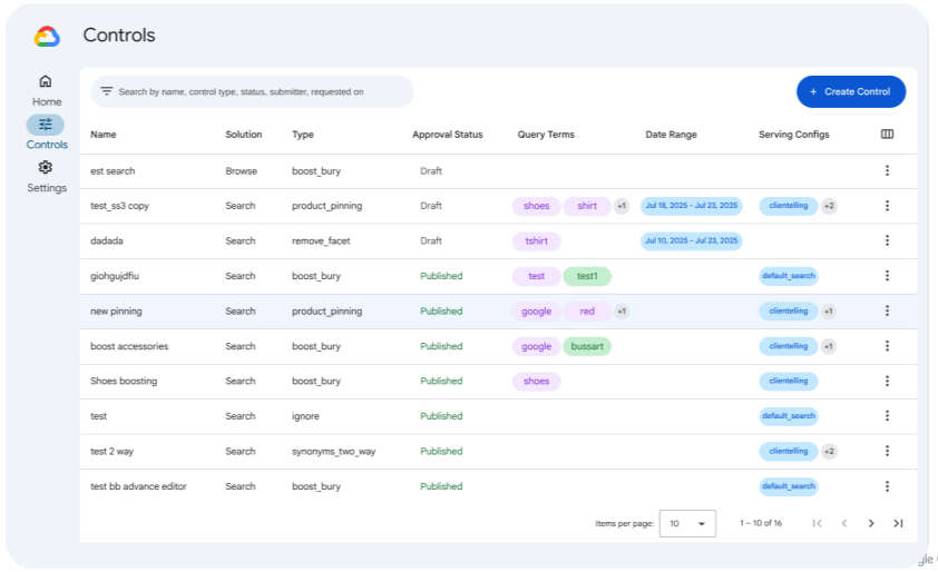 Create control in the merchandising console.