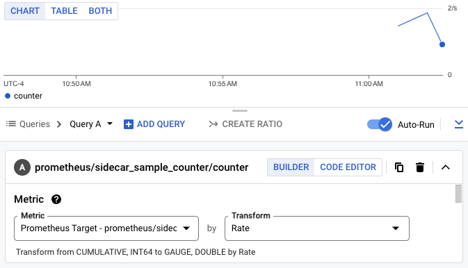 מדד מותאם אישית שמוצג בממשק המשתמש של Metrics Explorer