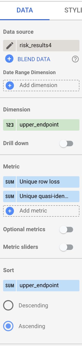 Capture d'écran de la liste des champs