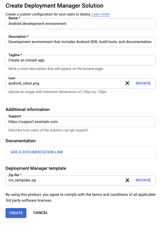 יצירת פתרון שמבוסס על תבנית של Cloud Deployment Manager
