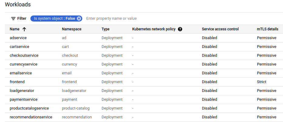 solo el servicio frontend es mTLS estricto