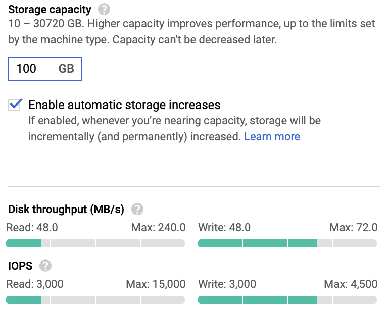 Capacidad de almacenamiento a 100 GB.