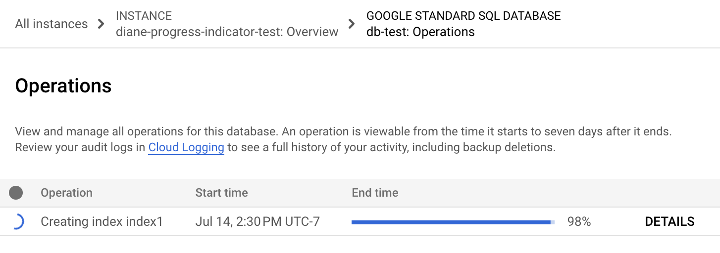 Indikator progres yang menunjukkan progres berada di 98%