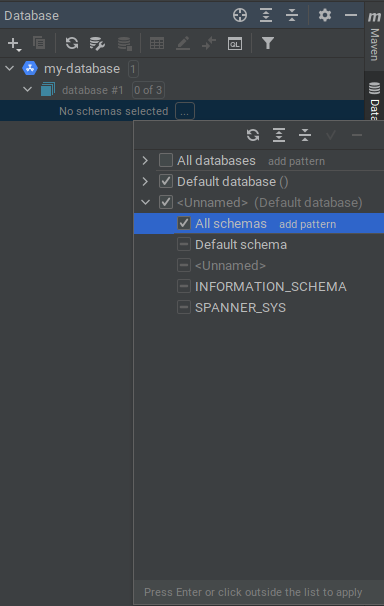 Jendela alat Connect to Spanner