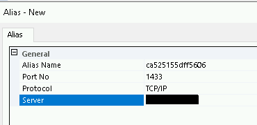 Valori per il nome alias, il server e così via.