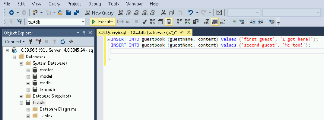Saisir deux instructions d'insertion