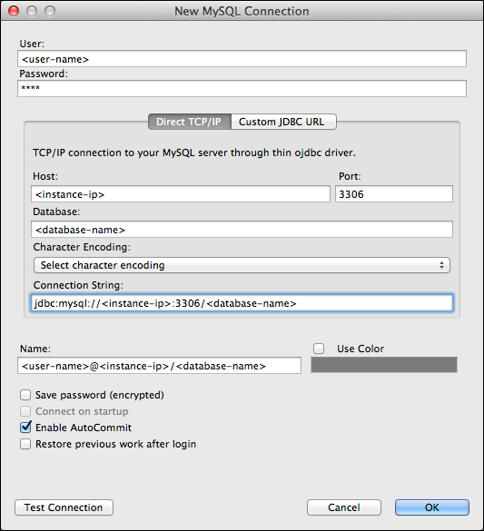 A caixa de diálogo Criar nova associação no Toad para Mac.