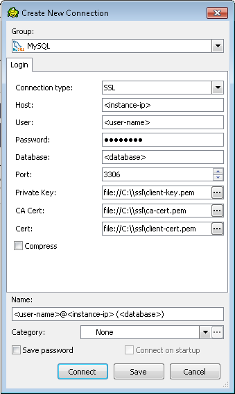 Windows 版 Toad 中的 Create New Connection 對話方塊。