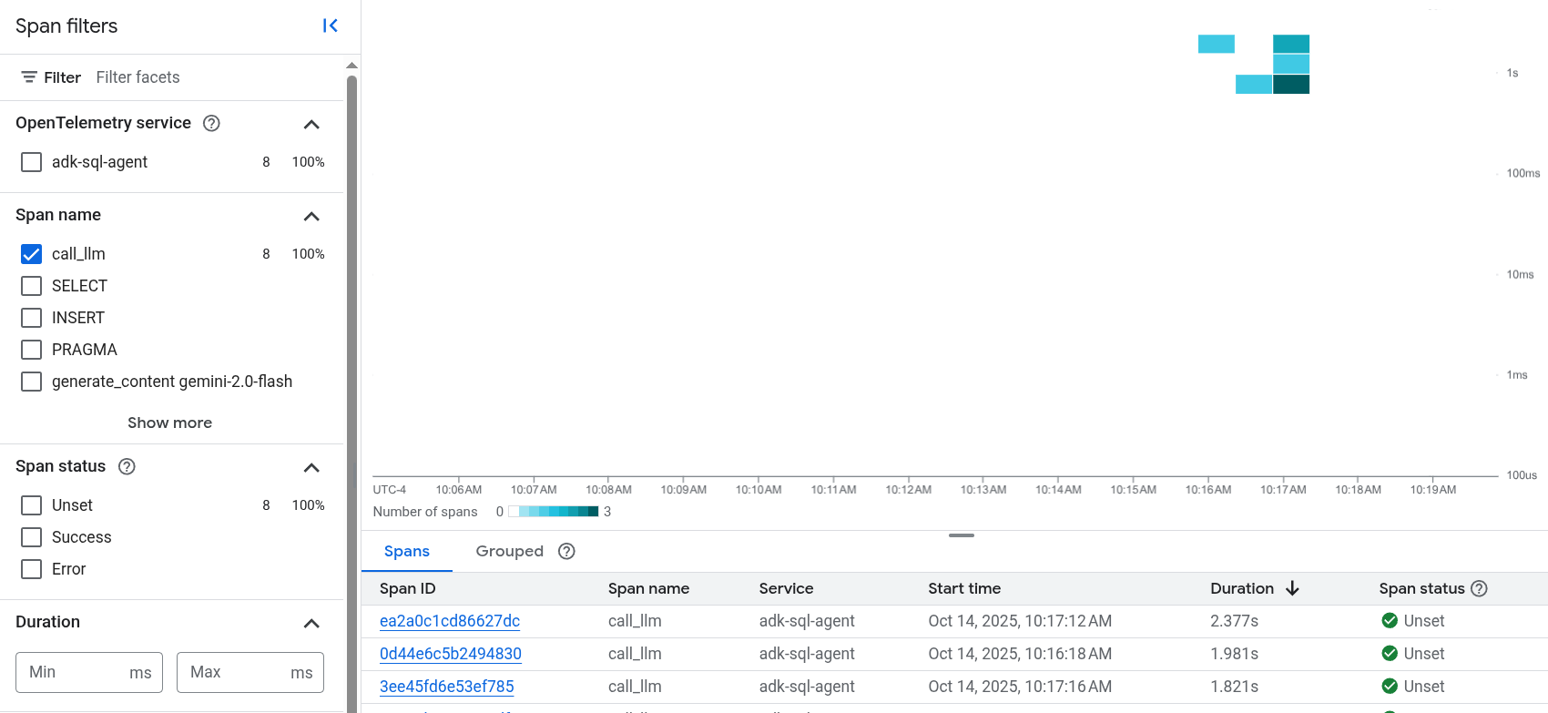 Exibição de intervalos de rastreamento.
