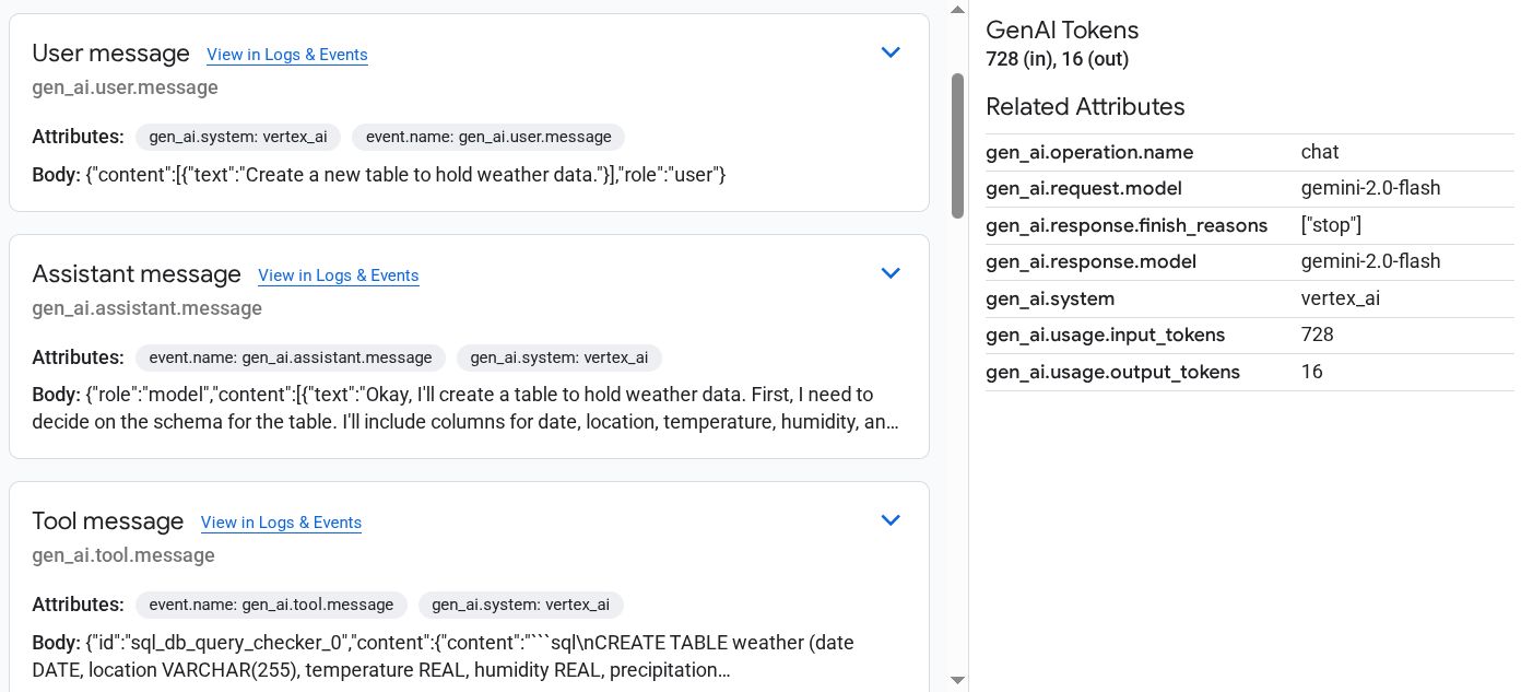 Textbasierte Ereignisse mit generativer KI im Trace-Explorer.