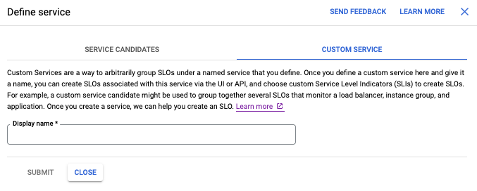 Gunakan tab **Layanan Kustom** untuk menentukan layanan arbitrer.