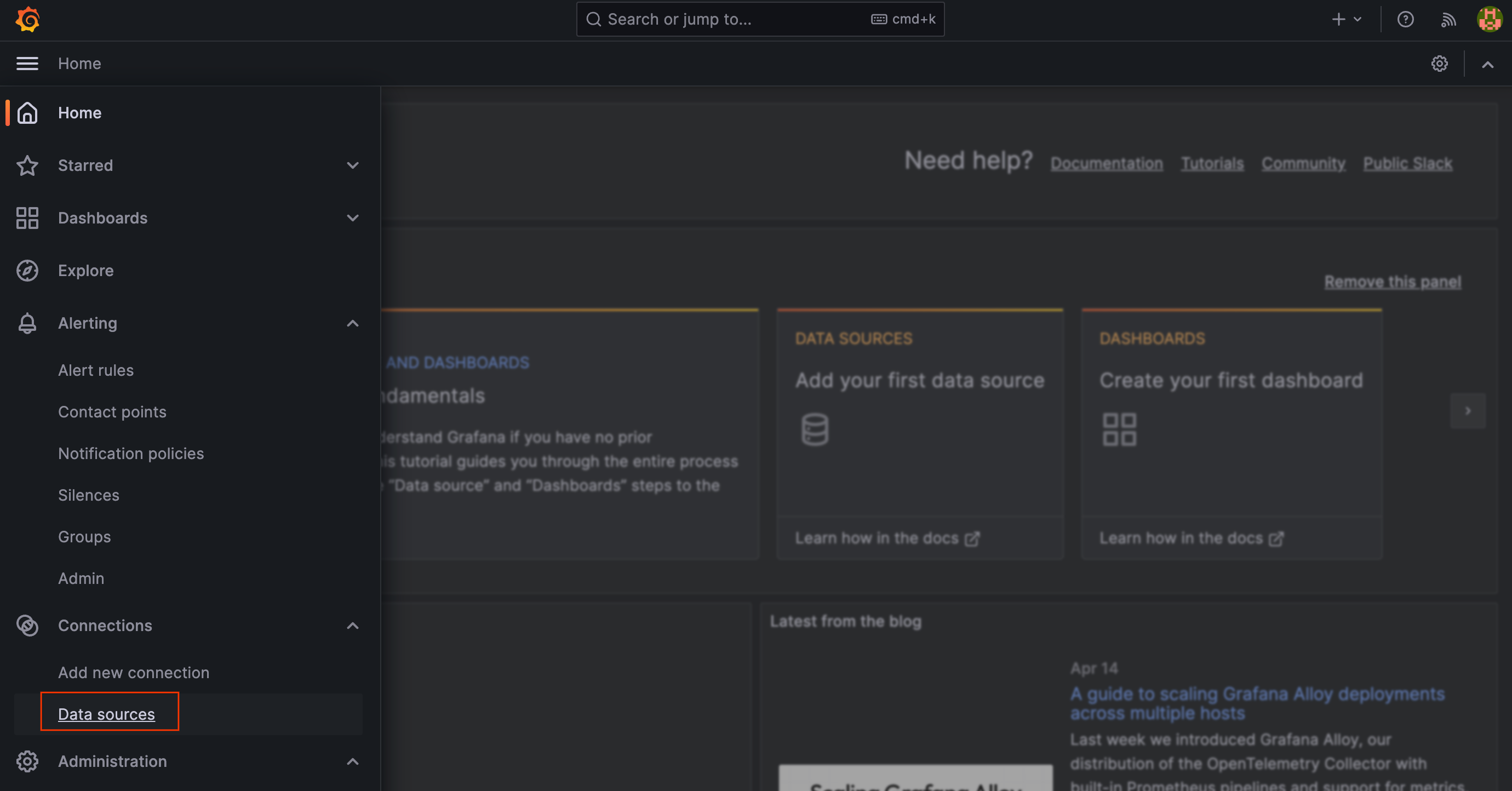 הוספה של מקור נתונים ב-Grafana.