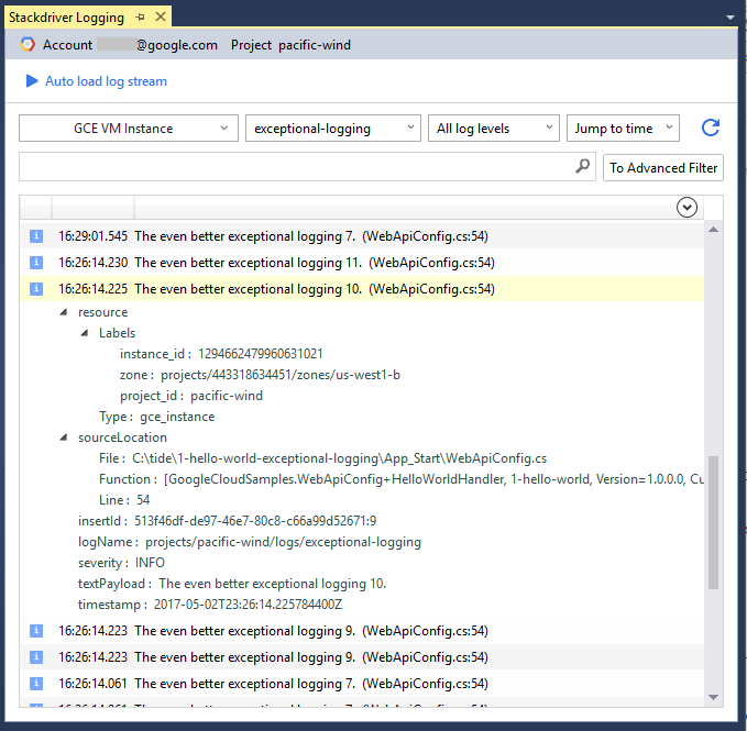 圖片:「Logs Explorer」(記錄檔探索工具) 分頁總覽