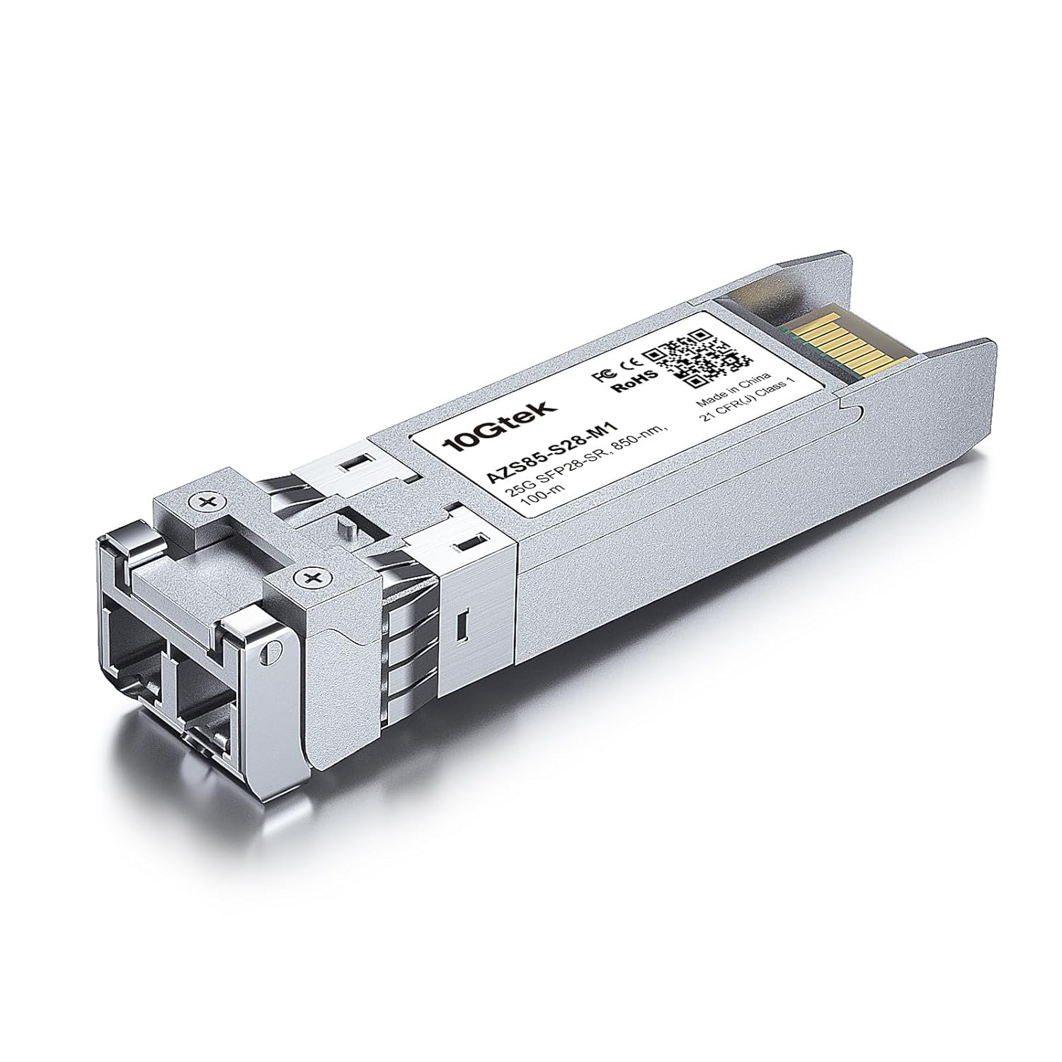 A photo depicting a SFP28 to RJ45 transceiver