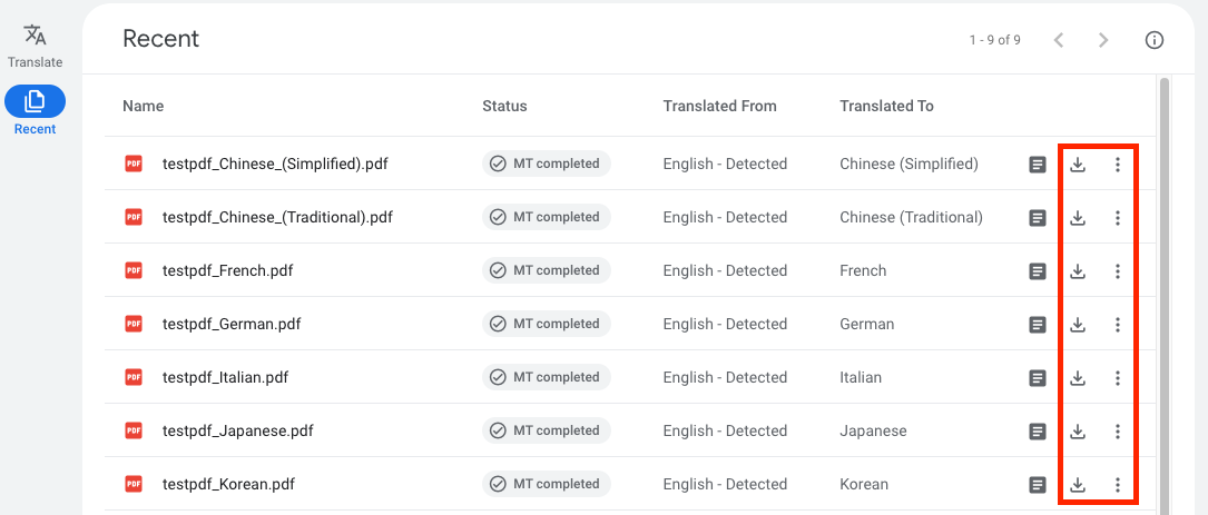 Transfira ou exporte ficheiros traduzidos