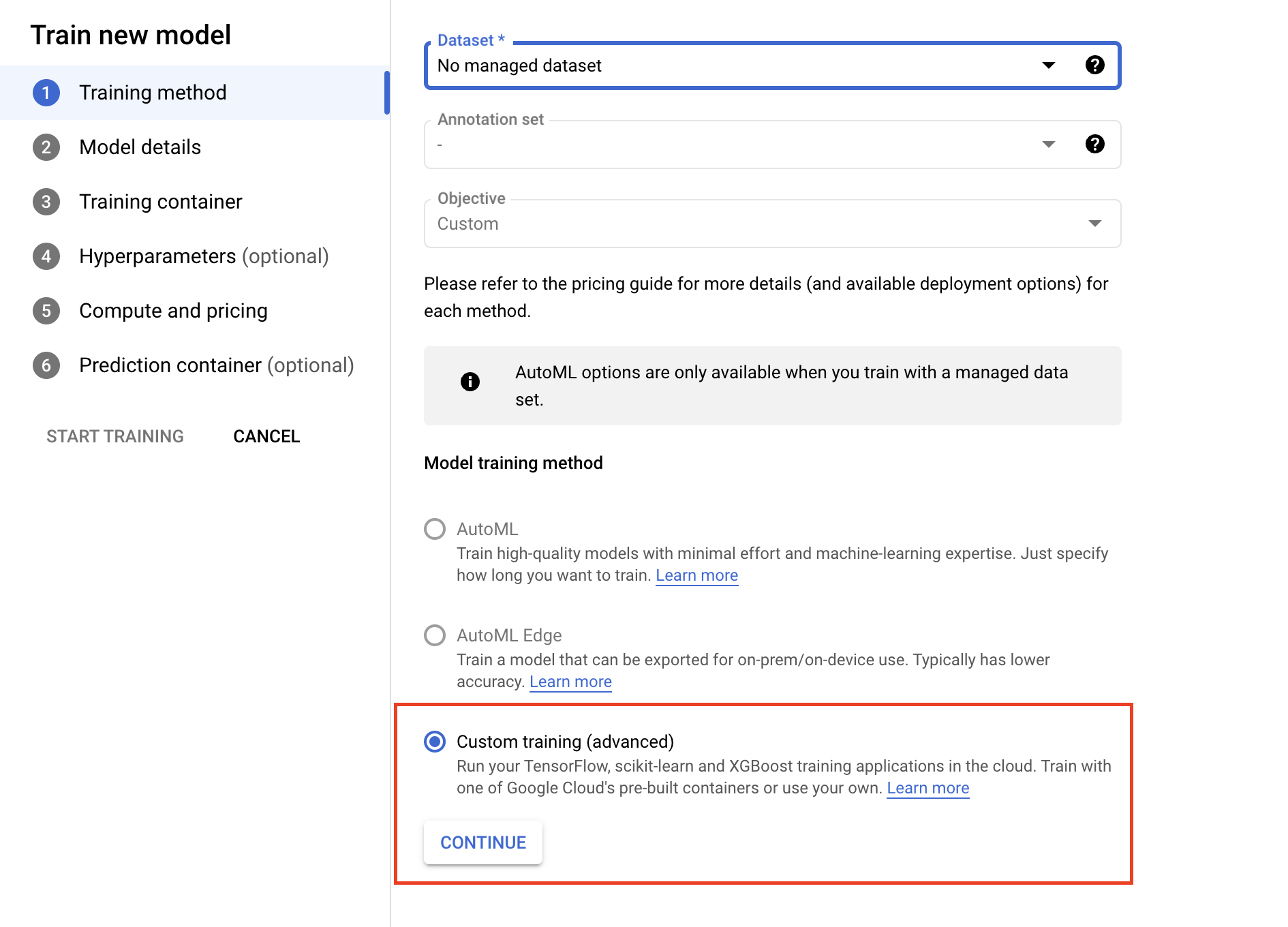 specificare il metodo di addestramento