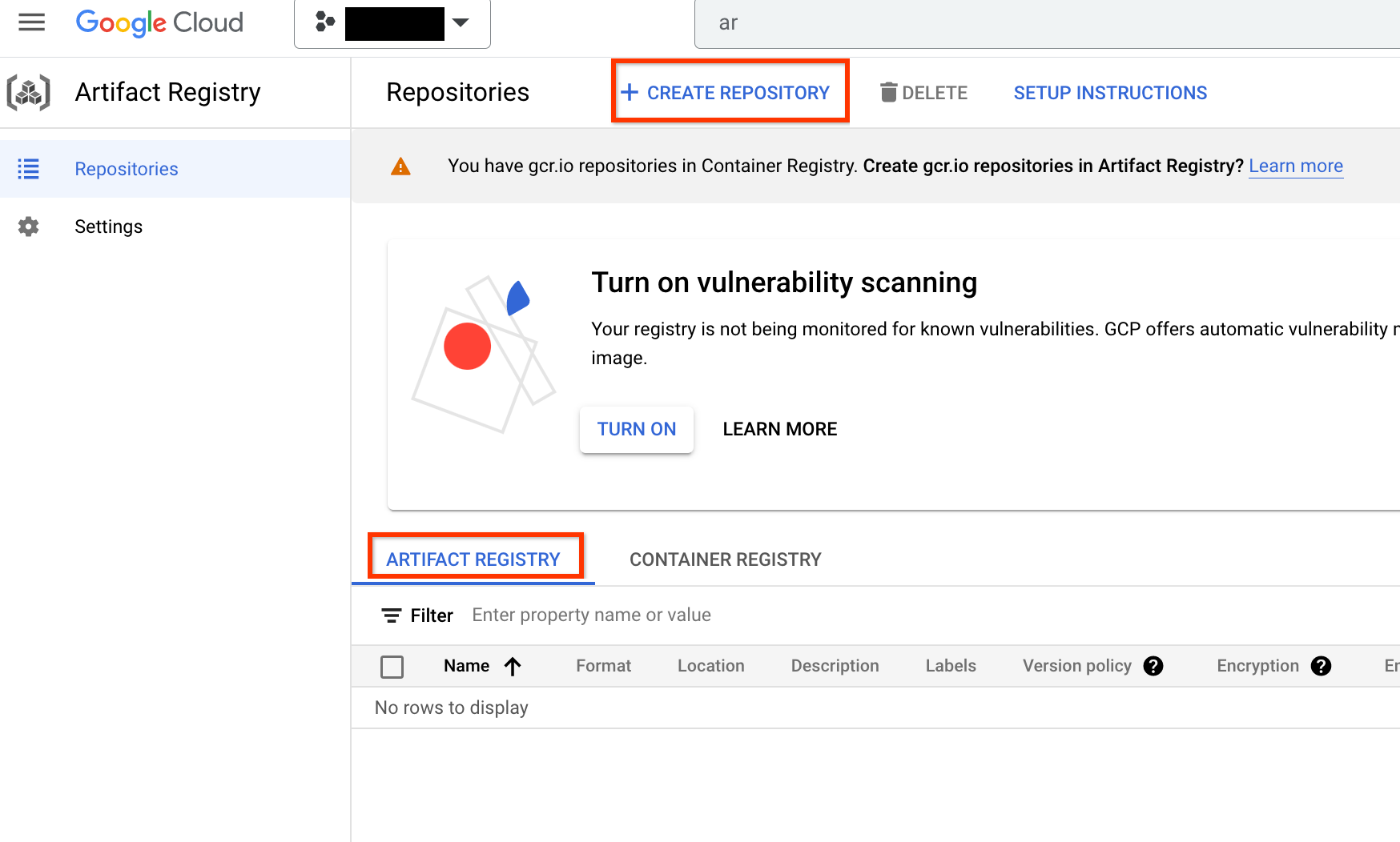 Crear un registro de artefactos