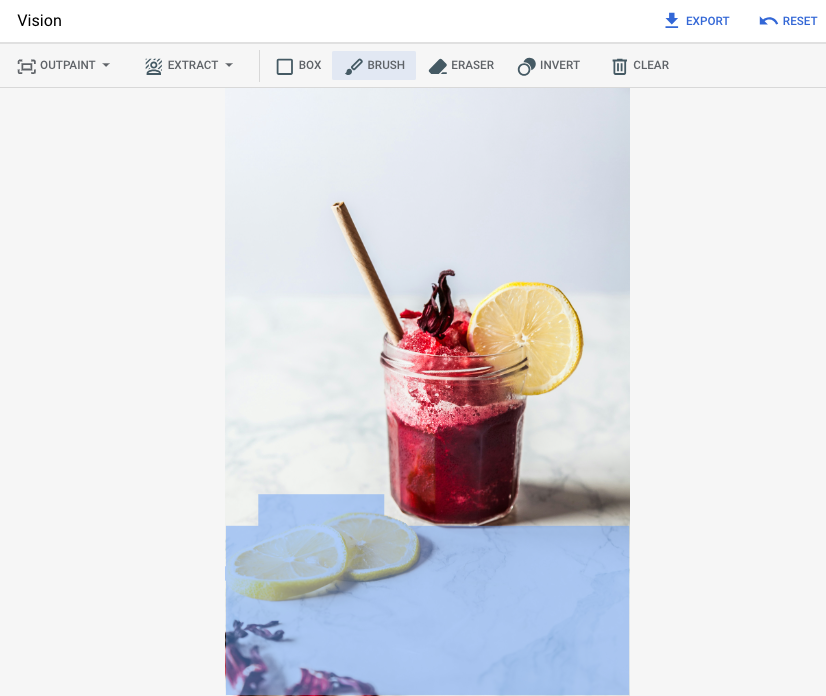 ガラス瓶のベース画像。Cloud コンソールでマスク領域が指定されている